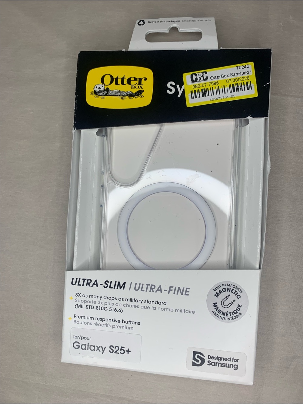 OtterBox Ultra-Slim Clear Case with White Magnetic Ring for Samsung Galaxy S25+